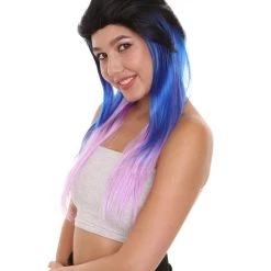 HPO Black Purple And Blue Raving Womens Wig | Cosplay Halloween Wig | Premium Breathable Capless Cap Women's