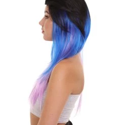 HPO Black Purple And Blue Raving Womens Wig | Cosplay Halloween Wig | Premium Breathable Capless Cap Women's
