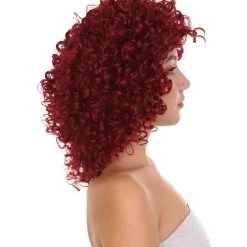 HPO Dancehall Diva Womens Wig | Burgundy Curly Character Cosplay Halloween Wig | Premium Breathable Capless Cap