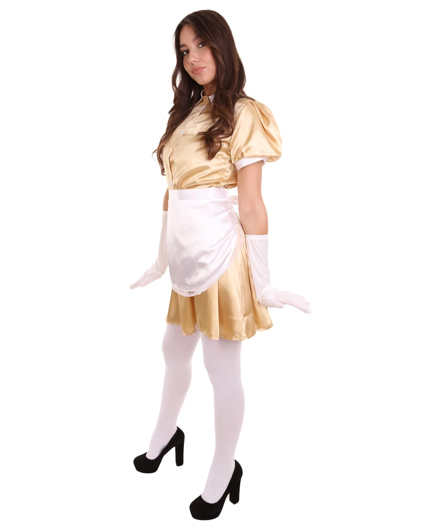 HPO Adult Women's French Apron Maid Dress Uniform Costume | Gold Cosplay Costume 3 HPO Adult Women's French Apron Maid Dress Uniform Costume | Gold Cosplay Costume
