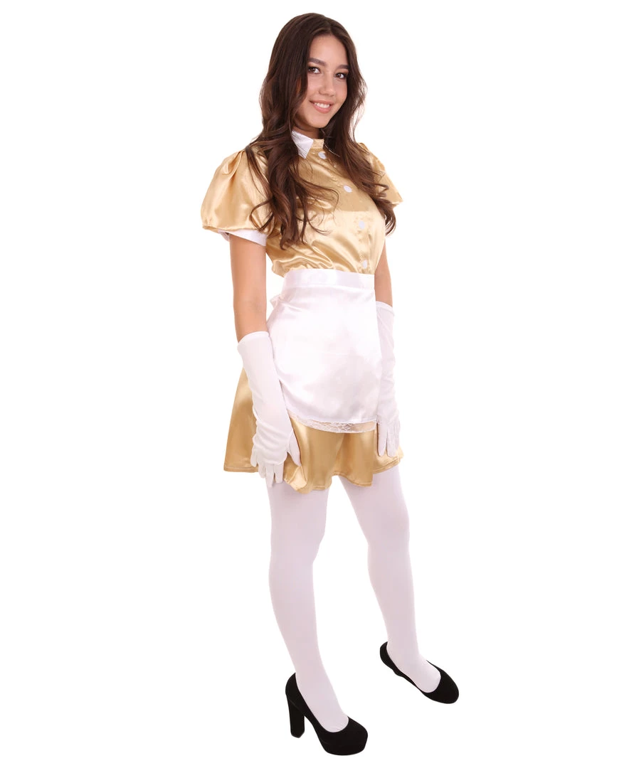 HPO Adult Women's French Apron Maid Dress Uniform Costume | Gold Cosplay Costume 5 HPO Adult Women's French Apron Maid Dress Uniform Costume | Gold Cosplay Costume