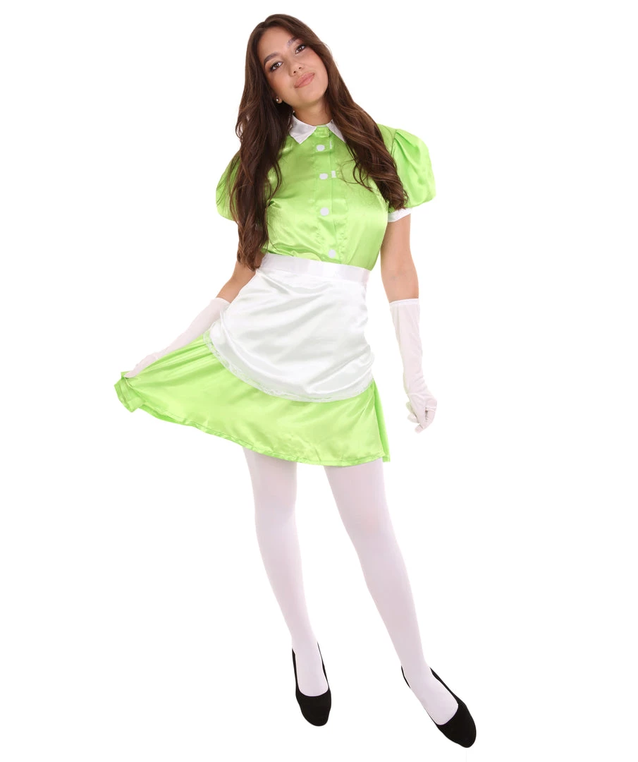 HPO Adult Women's French Apron Maid Uniform Costume | Lime Cosplay Costume 1 HPO Adult Women's French Apron Maid Uniform Costume | Lime Cosplay Costume