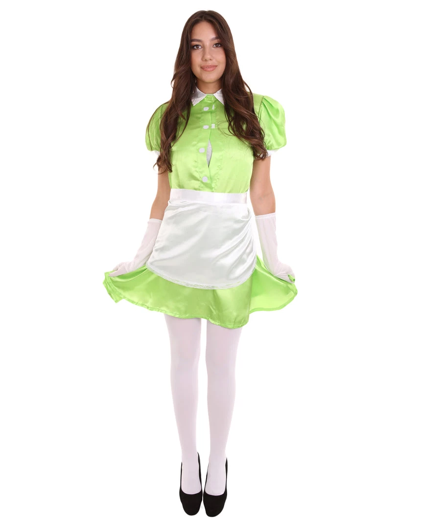 HPO Adult Women's French Apron Maid Uniform Costume | Lime Cosplay Costume 2 HPO Adult Women's French Apron Maid Uniform Costume | Lime Cosplay Costume