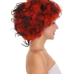 HPO Womens Devil Wig With Horns | Jumbo Super Size Afro Almost Red Halloween Wig | Premium Breathable Capless Cap Women's