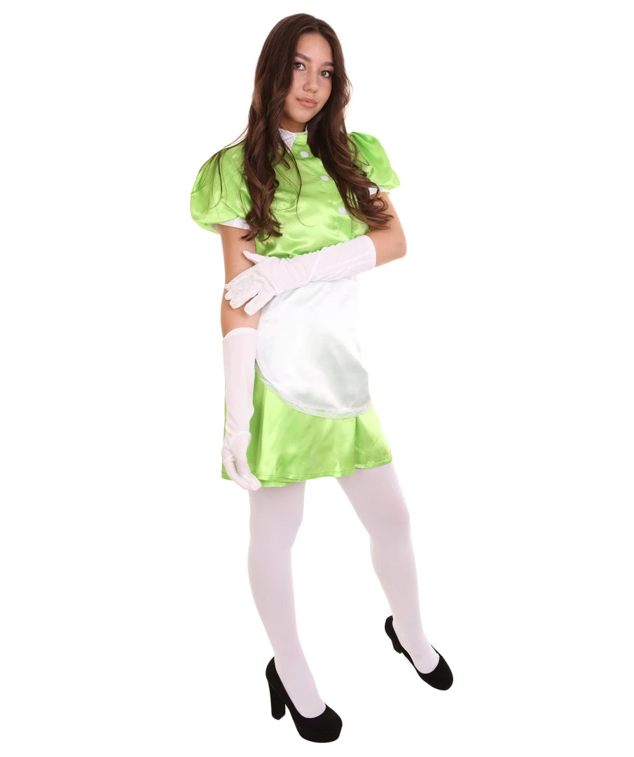 HPO Adult Women's French Apron Maid Uniform Costume | Lime Cosplay Costume 6 HPO Adult Women's French Apron Maid Uniform Costume | Lime Cosplay Costume