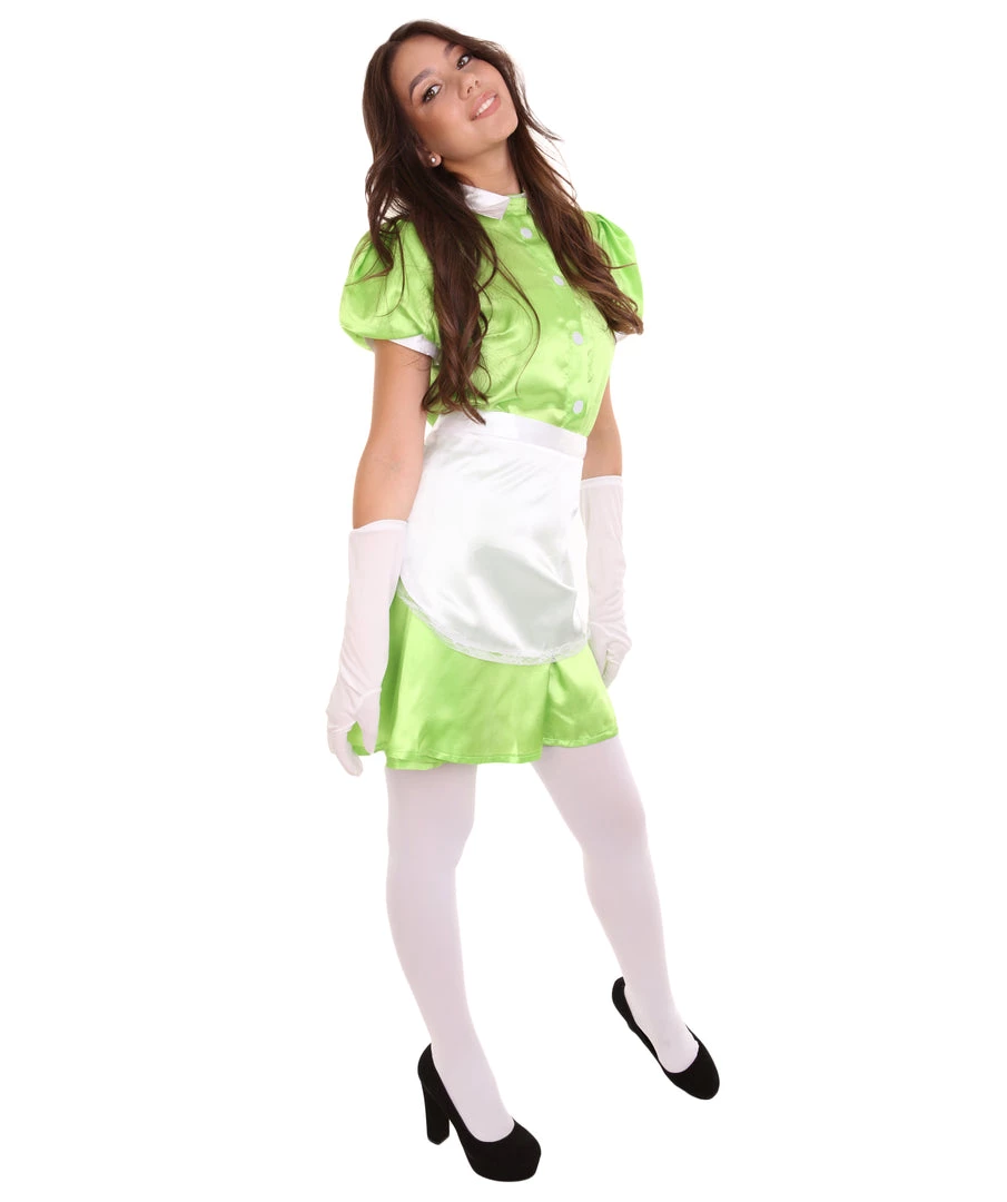 HPO Adult Women's French Apron Maid Uniform Costume | Lime Cosplay Costume 5 HPO Adult Women's French Apron Maid Uniform Costume | Lime Cosplay Costume