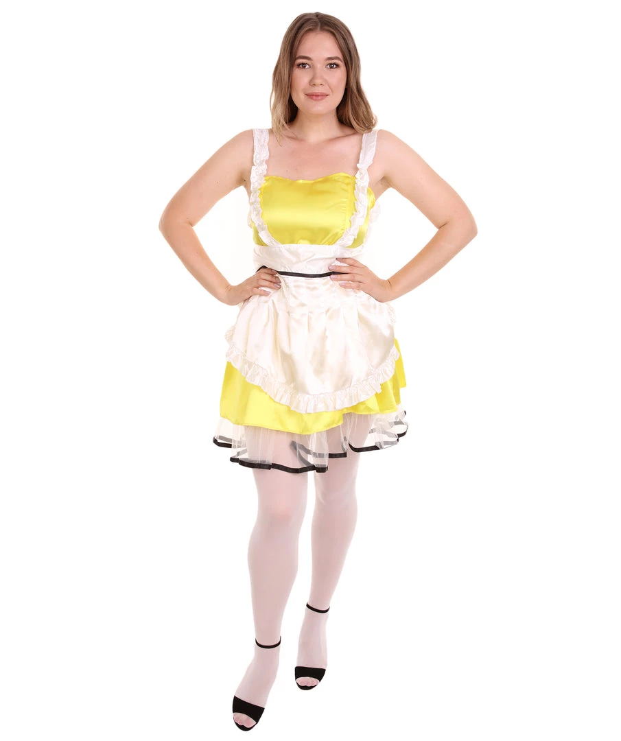 HPO Adult Women's Sexy French Maid Uniform Costume | Yellow Cosplay Costume 1 HPO Adult Women's Sexy French Maid Uniform Costume | Yellow Cosplay Costume