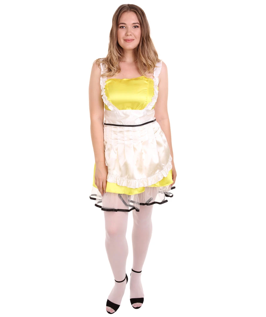 HPO Adult Women's Sexy French Maid Uniform Costume | Yellow Cosplay Costume 2 HPO Adult Women's Sexy French Maid Uniform Costume | Yellow Cosplay Costume