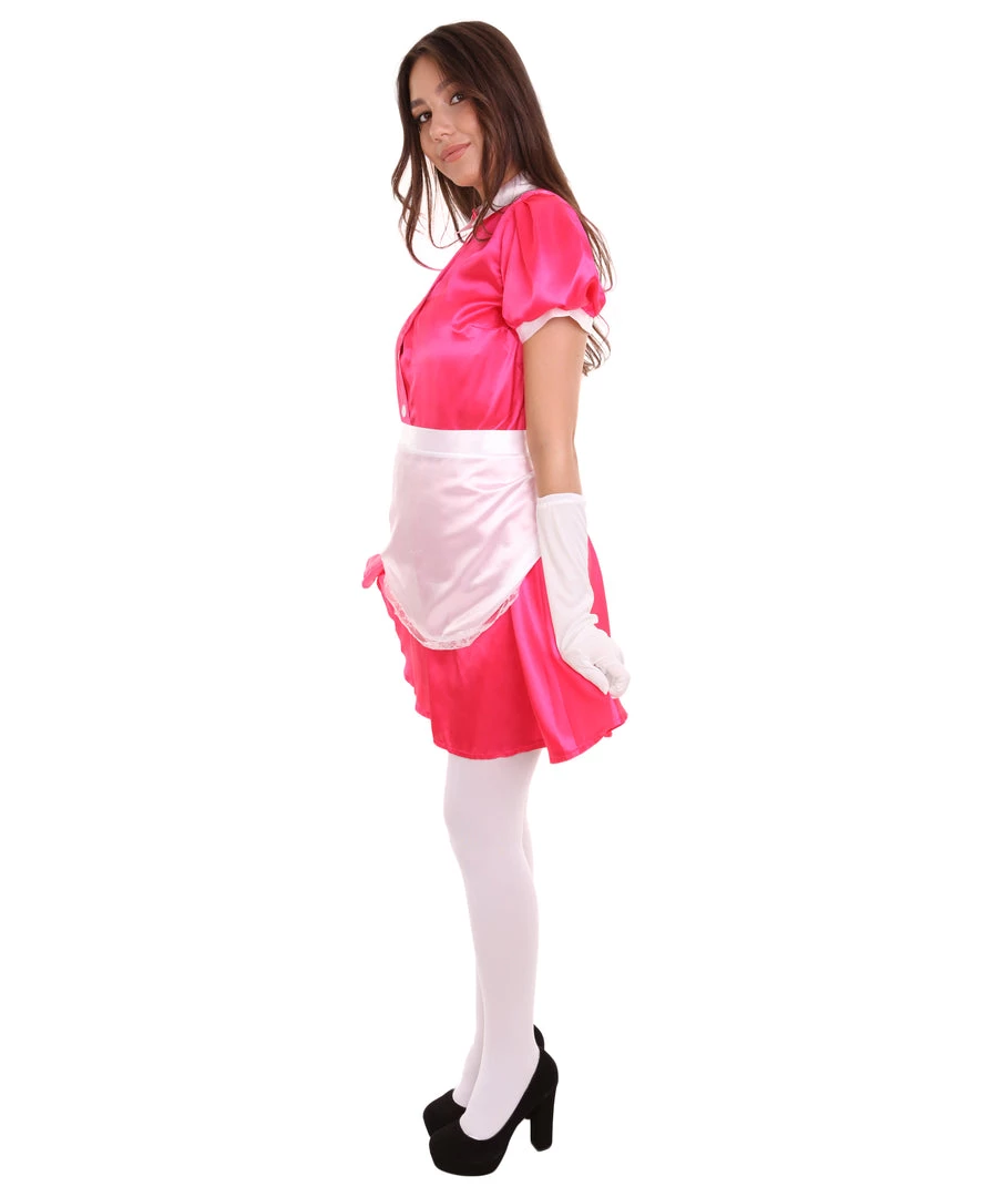 HPO Adult Women's French Apron Maid Uniform Costume | Pink Cosplay Costume 4 HPO Adult Women's French Apron Maid Uniform Costume | Pink Cosplay Costume