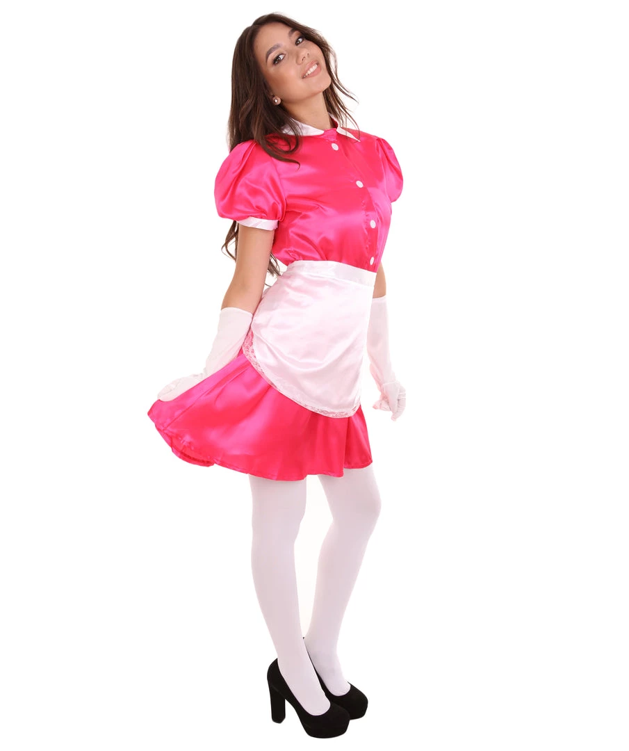 HPO Adult Women's French Apron Maid Uniform Costume | Pink Cosplay Costume 6 HPO Adult Women's French Apron Maid Uniform Costume | Pink Cosplay Costume
