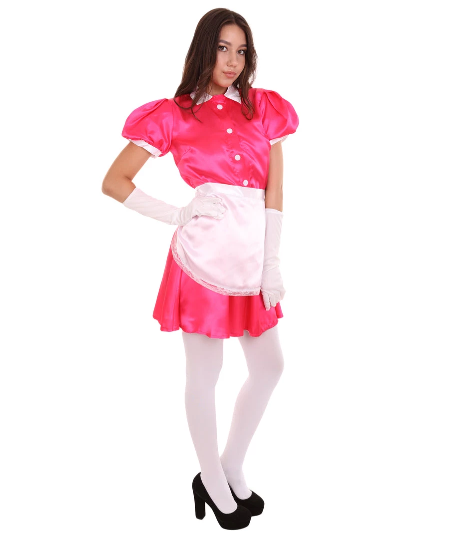 HPO Adult Women's French Apron Maid Uniform Costume | Pink Cosplay Costume 7 HPO Adult Women's French Apron Maid Uniform Costume | Pink Cosplay Costume