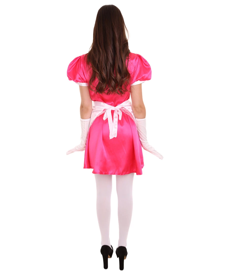 HPO Adult Women's French Apron Maid Uniform Costume | Pink Cosplay Costume 5 HPO Adult Women's French Apron Maid Uniform Costume | Pink Cosplay Costume