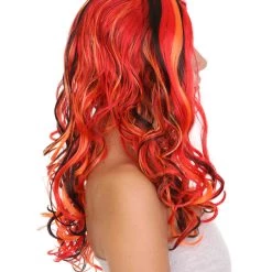 HPO Red Multicolor Womens Wig | Long Curly Party Ready Fancy Cosplay Halloween Wig | Premium Breathable Capless Cap