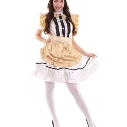 HPO Adult Women's Anime Cosplay French Maid Fancy Uniform Costume | Gold Cosplay Costume