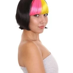 HPO Women's Pop Rainbow Bang Bob Womens Wig | Colorful Party Ready Fancy Cosplay Halloween Wig | Premium Breathable Capless Cap