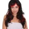 HPO Black & Red Seduction Womens Wig | Long Curly Fashion Cosplay Halloween Wig | Premium Breathable Capless Cap