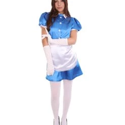 HPO Adult Women's French Apron Maid Uniform Costume | Royal Blue Cosplay Costume