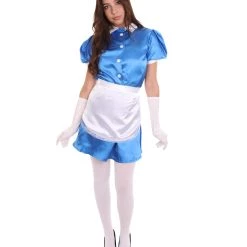 HPO Adult Women's French Apron Maid Uniform Costume | Royal Blue Cosplay Costume