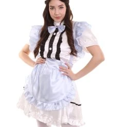 HPO Adult Women's Anime Cosplay French Maid Fancy Uniform Costume | Light Blue Cosplay Costume