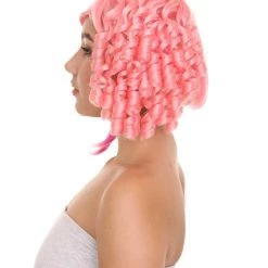 HPO Lolity Short Curly Womens Wig | Neon Pink Curly Fashion Glamour Wig | Premium Breathable Capless Cap Women's