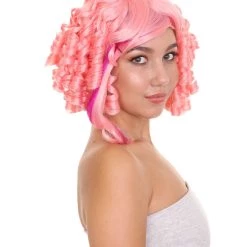 HPO Lolity Short Curly Womens Wig | Neon Pink Curly Fashion Glamour Wig | Premium Breathable Capless Cap Women's