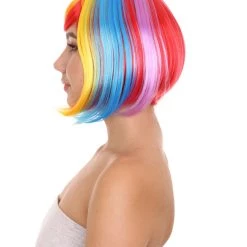 HPO Rainbow Bob Womens Wig | Party Ready Fancy Cosplay Halloween Wig | Premium Breathable Capless Cap