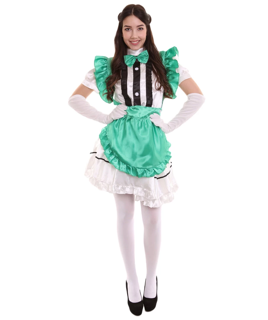 HPO Adult Women's Anime Cosplay French Maid Fancy Uniform Costume | Green Cosplay Costume 1 HPO Adult Women's Anime Cosplay French Maid Fancy Uniform Costume | Green Cosplay Costume