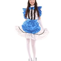 HPO Adult Women's Anime Cosplay French Maid Fancy Uniform Costume | Royal Blue Cosplay Costume
