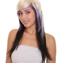 HPO Long Spiky Vampire Womens Wig | TriColor Horror Ghostly Halloween Wig | Premium Breathable Capless Cap