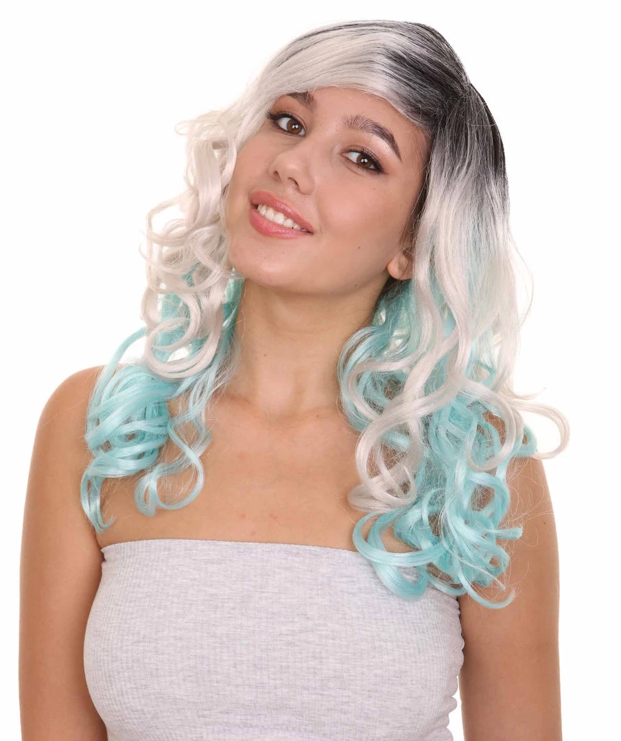 HPO Men's Long Wavy Grey And Blue Ombre Womens Wig | Fancy Party Event Ready Halloween Wig | Premium Breathable Capless Cap 1 HPO Men's Long Wavy Grey And Blue Ombre Womens Wig | Fancy Party Event Ready Halloween Wig | Premium Breathable Capless Cap