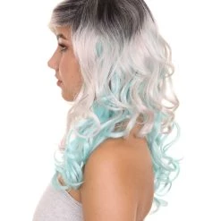 HPO Men's Long Wavy Grey And Blue Ombre Womens Wig | Fancy Party Event Ready Halloween Wig | Premium Breathable Capless Cap 13 HPO Men's Long Wavy Grey And Blue Ombre Womens Wig | Fancy Party Event Ready Halloween Wig | Premium Breathable Capless Cap