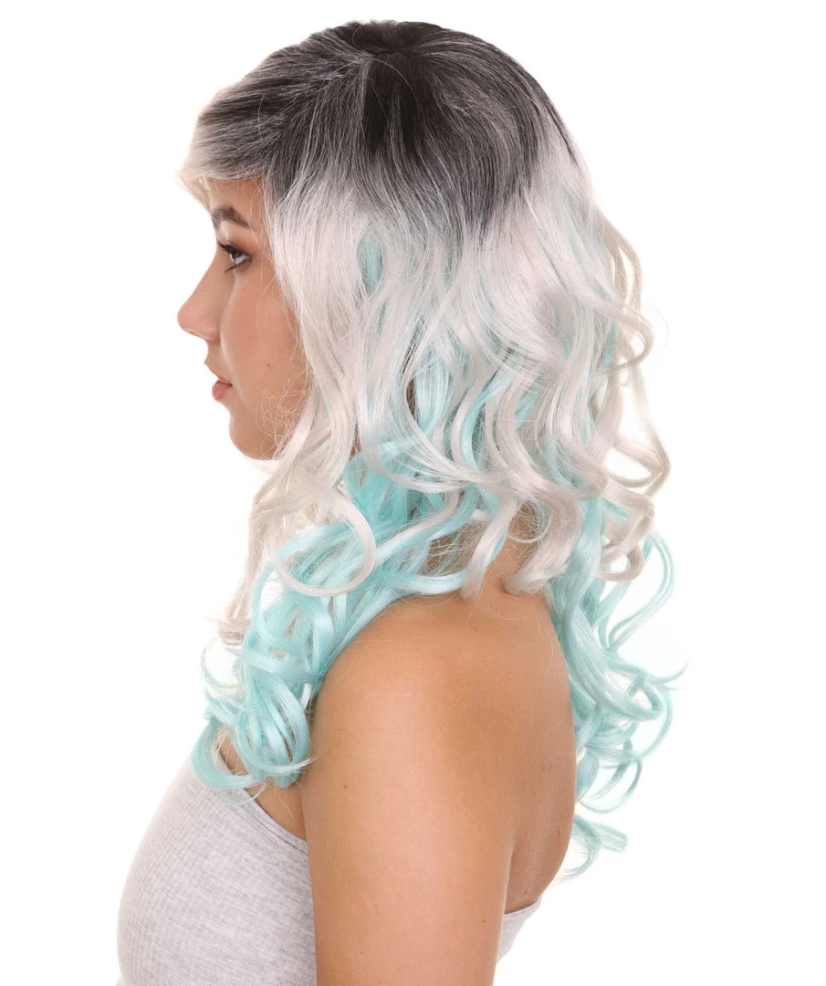 HPO Men's Long Wavy Grey And Blue Ombre Womens Wig | Fancy Party Event Ready Halloween Wig | Premium Breathable Capless Cap 4 HPO Men's Long Wavy Grey And Blue Ombre Womens Wig | Fancy Party Event Ready Halloween Wig | Premium Breathable Capless Cap