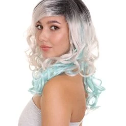 HPO Men's Long Wavy Grey And Blue Ombre Womens Wig | Fancy Party Event Ready Halloween Wig | Premium Breathable Capless Cap 12 HPO Men's Long Wavy Grey And Blue Ombre Womens Wig | Fancy Party Event Ready Halloween Wig | Premium Breathable Capless Cap