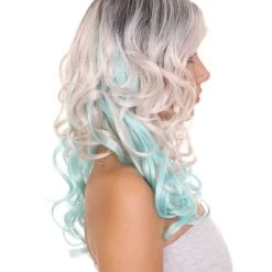 HPO Men's Long Wavy Grey And Blue Ombre Womens Wig | Fancy Party Event Ready Halloween Wig | Premium Breathable Capless Cap 15 HPO Men's Long Wavy Grey And Blue Ombre Womens Wig | Fancy Party Event Ready Halloween Wig | Premium Breathable Capless Cap