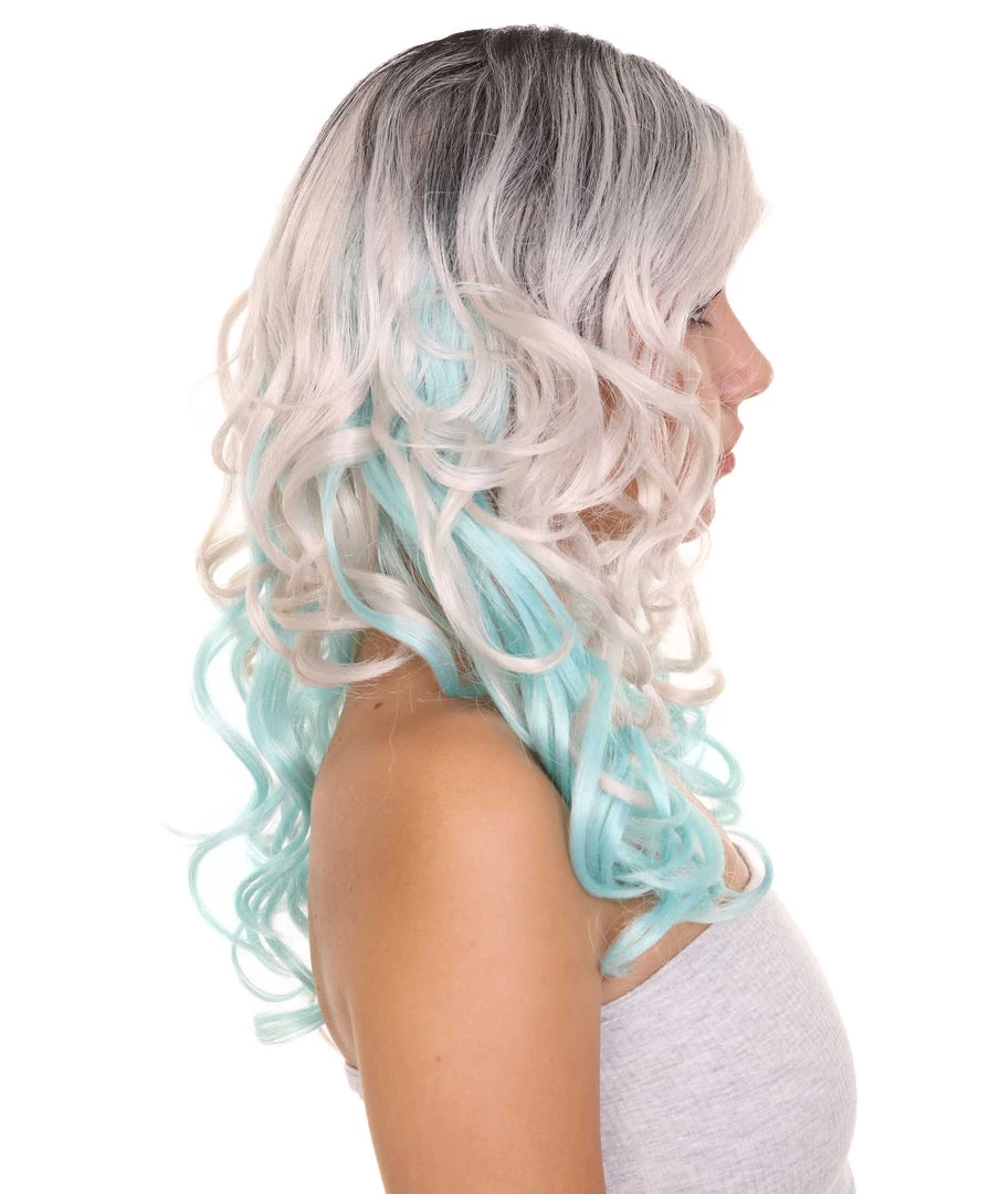 HPO Men's Long Wavy Grey And Blue Ombre Womens Wig | Fancy Party Event Ready Halloween Wig | Premium Breathable Capless Cap 6 HPO Men's Long Wavy Grey And Blue Ombre Womens Wig | Fancy Party Event Ready Halloween Wig | Premium Breathable Capless Cap