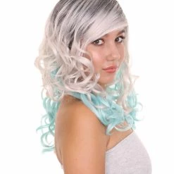 HPO Men's Long Wavy Grey And Blue Ombre Womens Wig | Fancy Party Event Ready Halloween Wig | Premium Breathable Capless Cap 16 HPO Men's Long Wavy Grey And Blue Ombre Womens Wig | Fancy Party Event Ready Halloween Wig | Premium Breathable Capless Cap