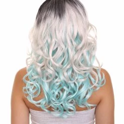HPO Men's Long Wavy Grey And Blue Ombre Womens Wig | Fancy Party Event Ready Halloween Wig | Premium Breathable Capless Cap 14 HPO Men's Long Wavy Grey And Blue Ombre Womens Wig | Fancy Party Event Ready Halloween Wig | Premium Breathable Capless Cap