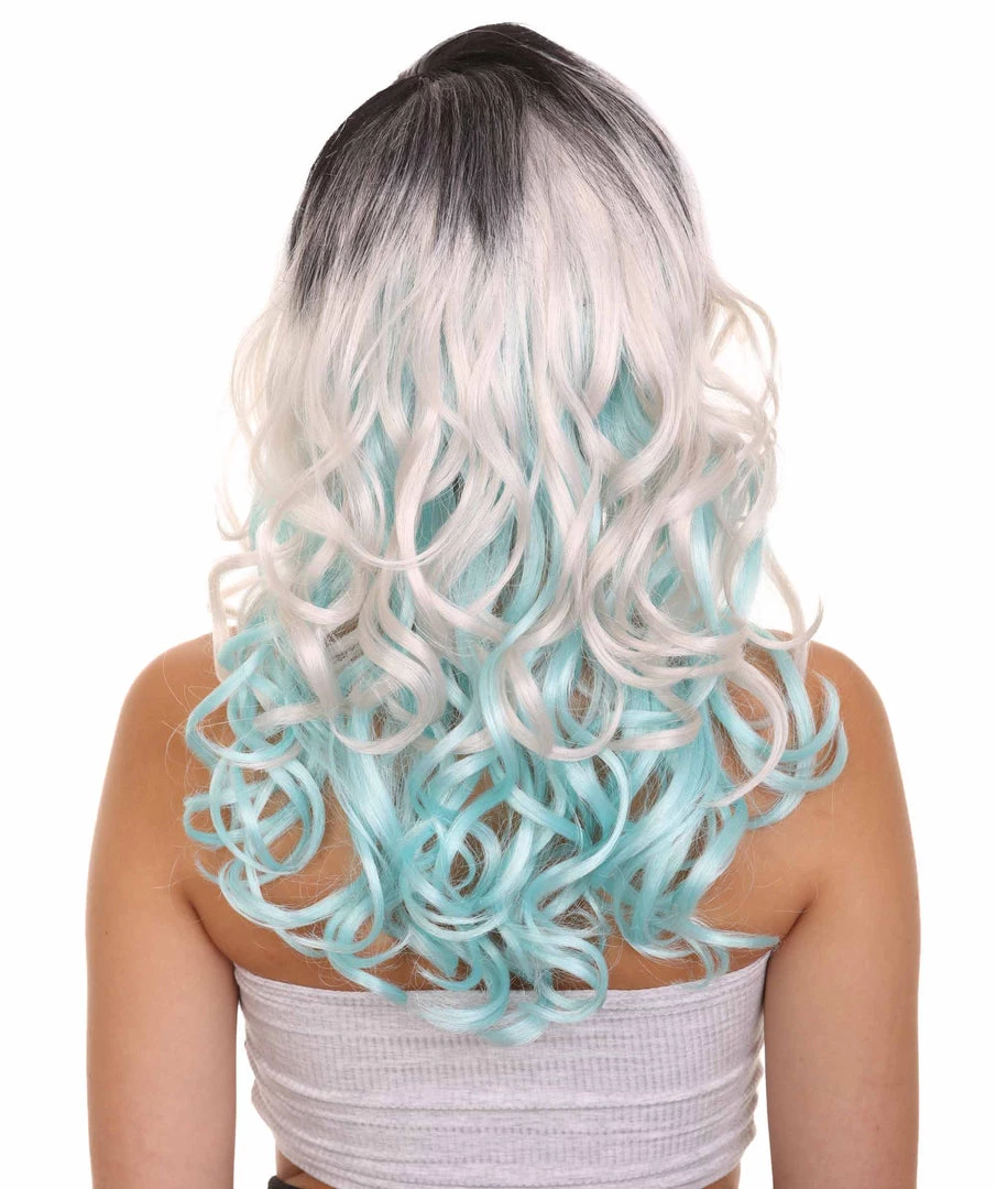 HPO Men's Long Wavy Grey And Blue Ombre Womens Wig | Fancy Party Event Ready Halloween Wig | Premium Breathable Capless Cap 5 HPO Men's Long Wavy Grey And Blue Ombre Womens Wig | Fancy Party Event Ready Halloween Wig | Premium Breathable Capless Cap