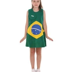 FLAGWIGS Child's Girl Brazilian Flag Troll Dress Costume | Patriotic Cosplay Costume