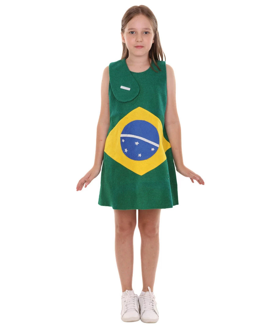 FLAGWIGS Child's Girl Brazilian Flag Troll Dress Costume | Patriotic Cosplay Costume 2 FLAGWIGS Child's Girl Brazilian Flag Troll Dress Costume | Patriotic Cosplay Costume