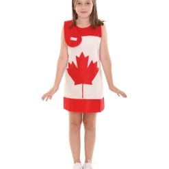 FLAGWIGS Child's Girl Canada Flag Troll Dress Costume | Patriotic Cosplay Costume Kids