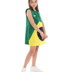 FLAGWIGS Kids Child's Girl Patriotic Celebratory Brazilian Flag Troll Dress Costume | Patriotic Cosplay Costume