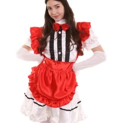 HPO Adult Women's Anime Cosplay French Maid Fancy Uniform Costume | Red Cosplay Costume