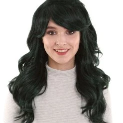 BC Women's Dark Green Color Curly Long Length Trendy Space Invader Wig