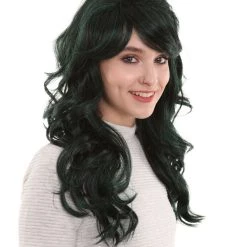 BC Women's Dark Green Color Curly Long Length Trendy Space Invader Wig 10 BC Women's Dark Green Color Curly Long Length Trendy Space Invader Wig