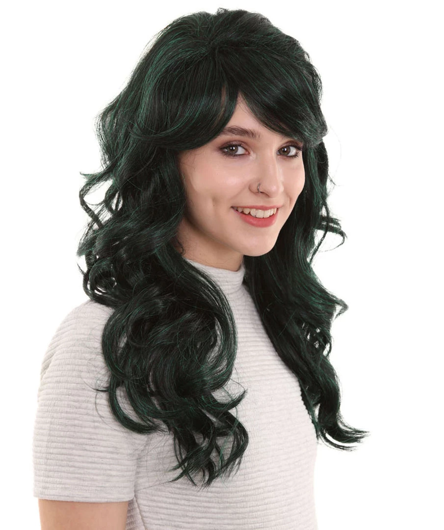 BC Women's Dark Green Color Curly Long Length Trendy Space Invader Wig 4 BC Women's Dark Green Color Curly Long Length Trendy Space Invader Wig