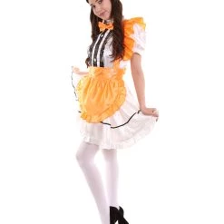 HPO Adult Women's Anime Cosplay French Maid Fancy Uniform Costume | Orange Cosplay Costume