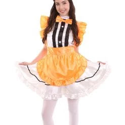 HPO Adult Women's Anime Cosplay French Maid Fancy Uniform Costume | Orange Cosplay Costume
