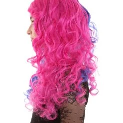 BC Women's Two Tone Blue And Pink Color Curly Medium Length Trendy Wig