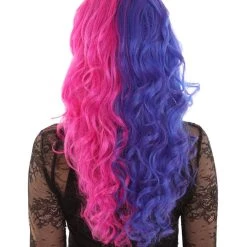BC Women's Two Tone Blue And Pink Color Curly Medium Length Trendy Wig
